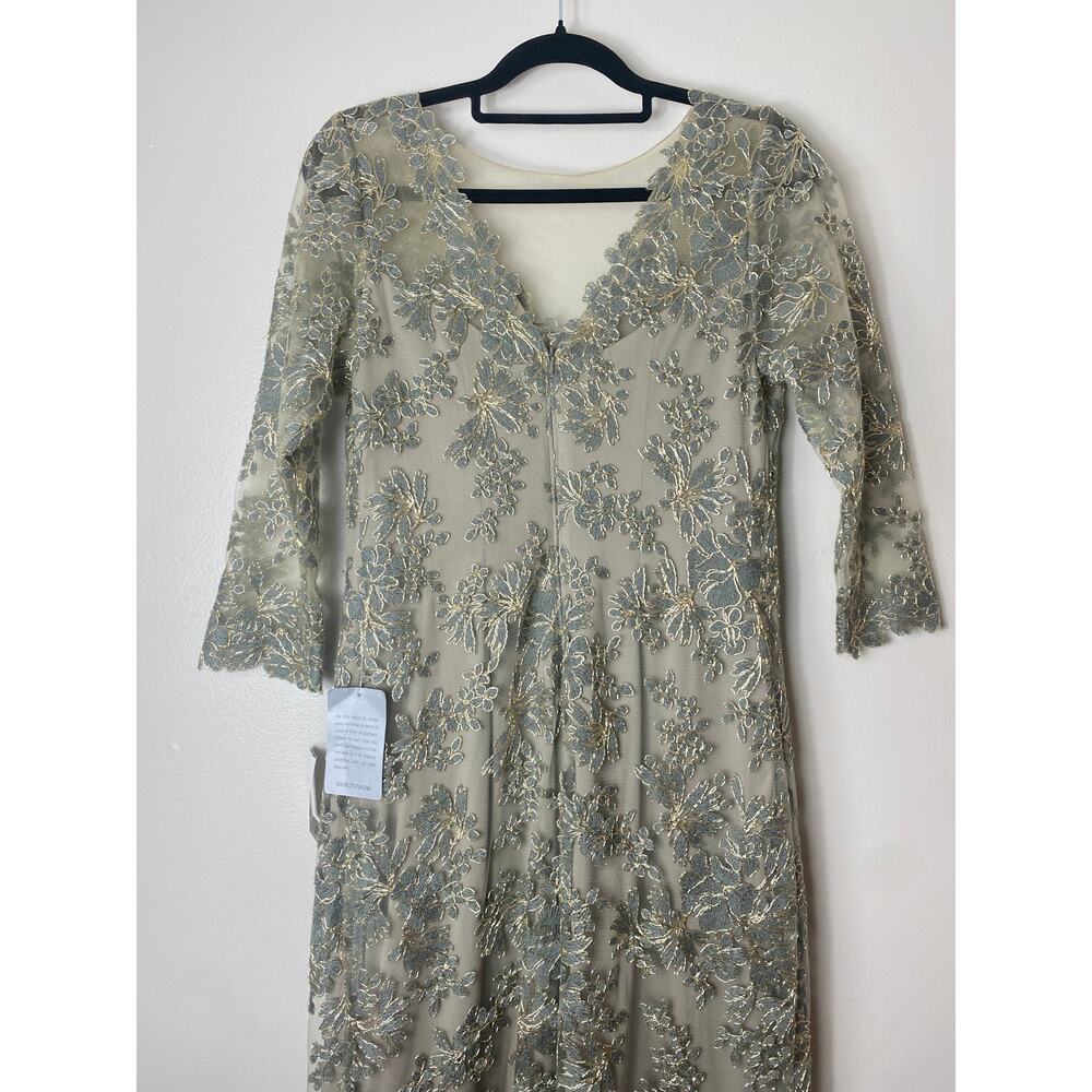 Tadashi Shoji Dress Nude Gray Gold Embroidered Floral Mother of Bride Long Maxi - Picture 9 of 15